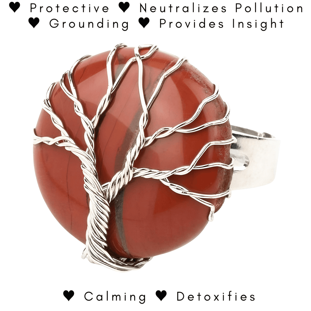 Women's Tree Of Life Healing Natural Red Jasper Stone Ring