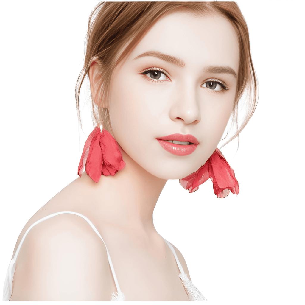 Women's Tulle Style Cloth Flower Earrings - "Must Have*
