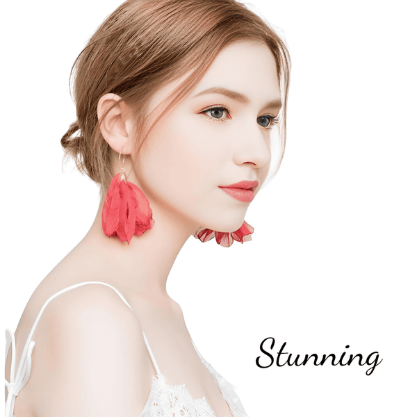 Women's Tulle Style Cloth Flower Earrings - 
