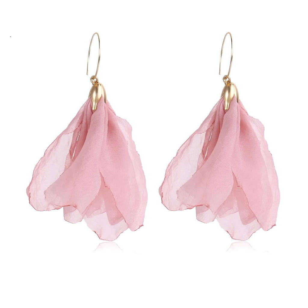 Women's Tulle Style Cloth Pink Flower Earrings - "Must Have*