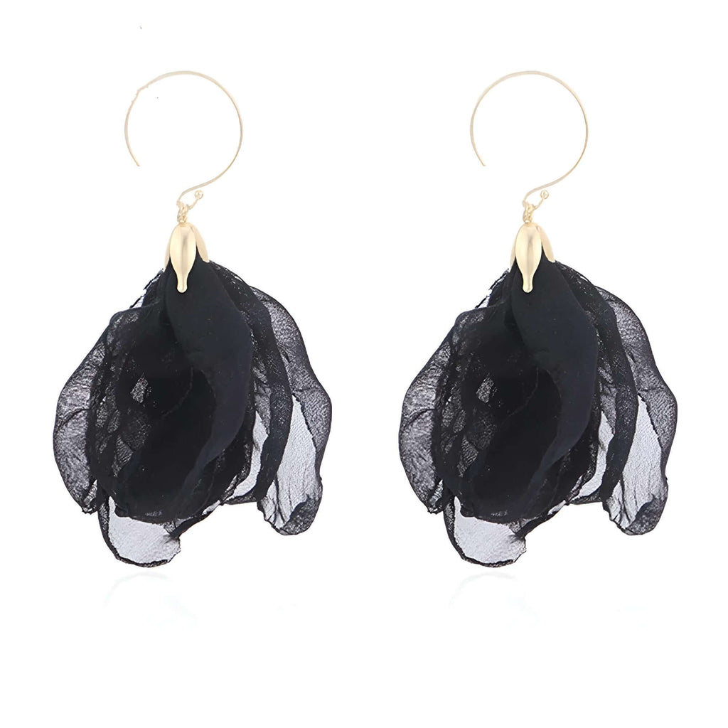 Women's Tulle Style Cloth Black Flower Earrings - "Must Have*