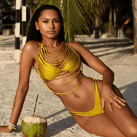 Thumbnail for Women's 3Pcs Gold Bikini With Long Skirt Sexy Swimsuit Women Swimwear Female Cut Out Biquini Swimming Suit Bodysuit Beachwear, Drestiny, Bikinis, Skirts, Cover Ups, Skirt Sets, Sets, Gold, S, M, L, United States, USA, Canada, Australia, New Zealand, United Kingdom, UK, Metallic gold bikini set, gold bikini skirt set, Gold swimsuit skirt set, shopdrestiny.com