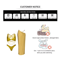 Thumbnail for Women's 3Pcs Gold Bikini With Long Skirt Sexy Swimsuit Women Swimwear Female Cut Out Biquini Swimming Suit Bodysuit Beachwear, Drestiny, Bikinis, Skirts, Cover Ups, Skirt Sets, Sets, Gold, S, M, L, United States, USA, Canada, Australia, New Zealand, United Kingdom, UK, Metallic gold bikini set, gold bikini skirt set, Gold swimsuit skirt set, shopdrestiny.com