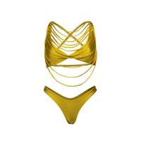 Thumbnail for Women's 3Pcs Gold Bikini With Long Skirt Sexy Swimsuit Women Swimwear Female Cut Out Biquini Swimming Suit Bodysuit Beachwear, Drestiny, Bikinis, Skirts, Cover Ups, Skirt Sets, Sets, Gold, S, M, L, United States, USA, Canada, Australia, New Zealand, United Kingdom, UK, Metallic gold bikini set, gold bikini skirt set, Gold swimsuit skirt set, shopdrestiny.com