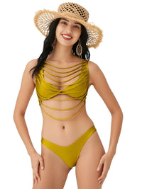 Thumbnail for Women's 3Pcs Gold Bikini With Long Skirt Sexy Swimsuit Women Swimwear Female Cut Out Biquini Swimming Suit Bodysuit Beachwear, Drestiny, Bikinis, Skirts, Cover Ups, Skirt Sets, Sets, Gold, S, M, L, United States, USA, Canada, Australia, New Zealand, United Kingdom, UK, Metallic gold bikini set, gold bikini skirt set, Gold swimsuit skirt set, shopdrestiny.com