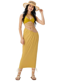 Thumbnail for Women's 3Pcs Gold Bikini With Long Skirt Sexy Swimsuit Women Swimwear Female Cut Out Biquini Swimming Suit Bodysuit Beachwear, Drestiny, Bikinis, Skirts, Cover Ups, Skirt Sets, Sets, Gold, S, M, L, United States, USA, Canada, Australia, New Zealand, United Kingdom, UK, Metallic gold bikini set, gold bikini skirt set, Gold swimsuit skirt set, shopdrestiny.com