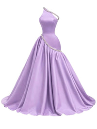 Thumbnail for Lavender one-shoulder evening gown with beaded details on a white background