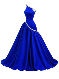 Thumbnail for Blue evening gown with silver embellishments on a white background