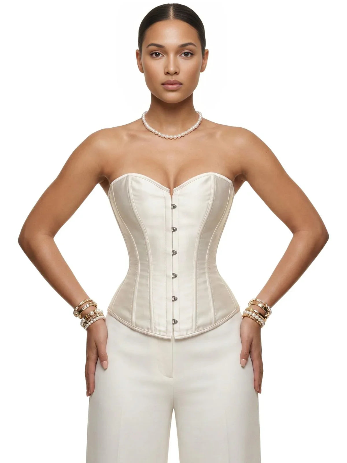 Women's Satin Corset Top Plus Size Bustiers Over Bust Sexy Vintage Style Bridal Corset Women