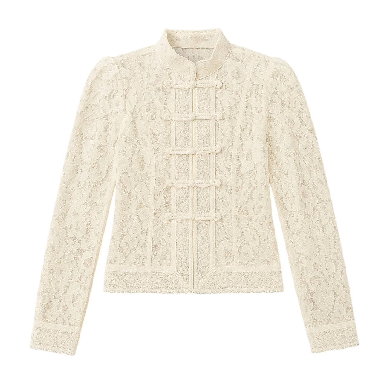 Beige lace blouse on a white background