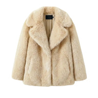 Thumbnail for Beige faux fur coat on a white background