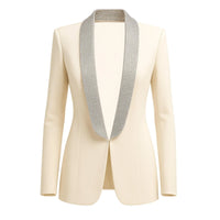 Thumbnail for Beige blazer with sequin embellished lapels on a white background