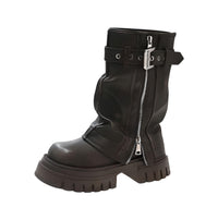 Thumbnail for Women's Belt Buckle Chunky Boots Fashion Side Zipper Modern Boots Women High Quality Round Toe Mid-Calf Boots -, Boots , Drestiny , 5, 6, 6.5, 7.5, 8.5, 9, Australia, Black, Boots, Brown, FR, Heels, New Zealand, United Kingdom, United States , Drestiny , www.shopdrestiny.com