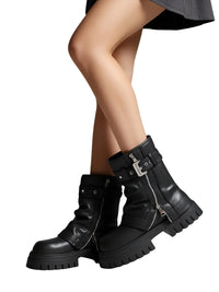 Thumbnail for Women's Belt Buckle Chunky Boots Fashion Side Zipper Modern Boots Women High Quality Round Toe Mid-Calf Boots -, Boots , Drestiny , 5, 6, 6.5, 7.5, 8.5, 9, Australia, Black, Boots, Brown, FR, Heels, New Zealand, United Kingdom, United States , Drestiny , www.shopdrestiny.com