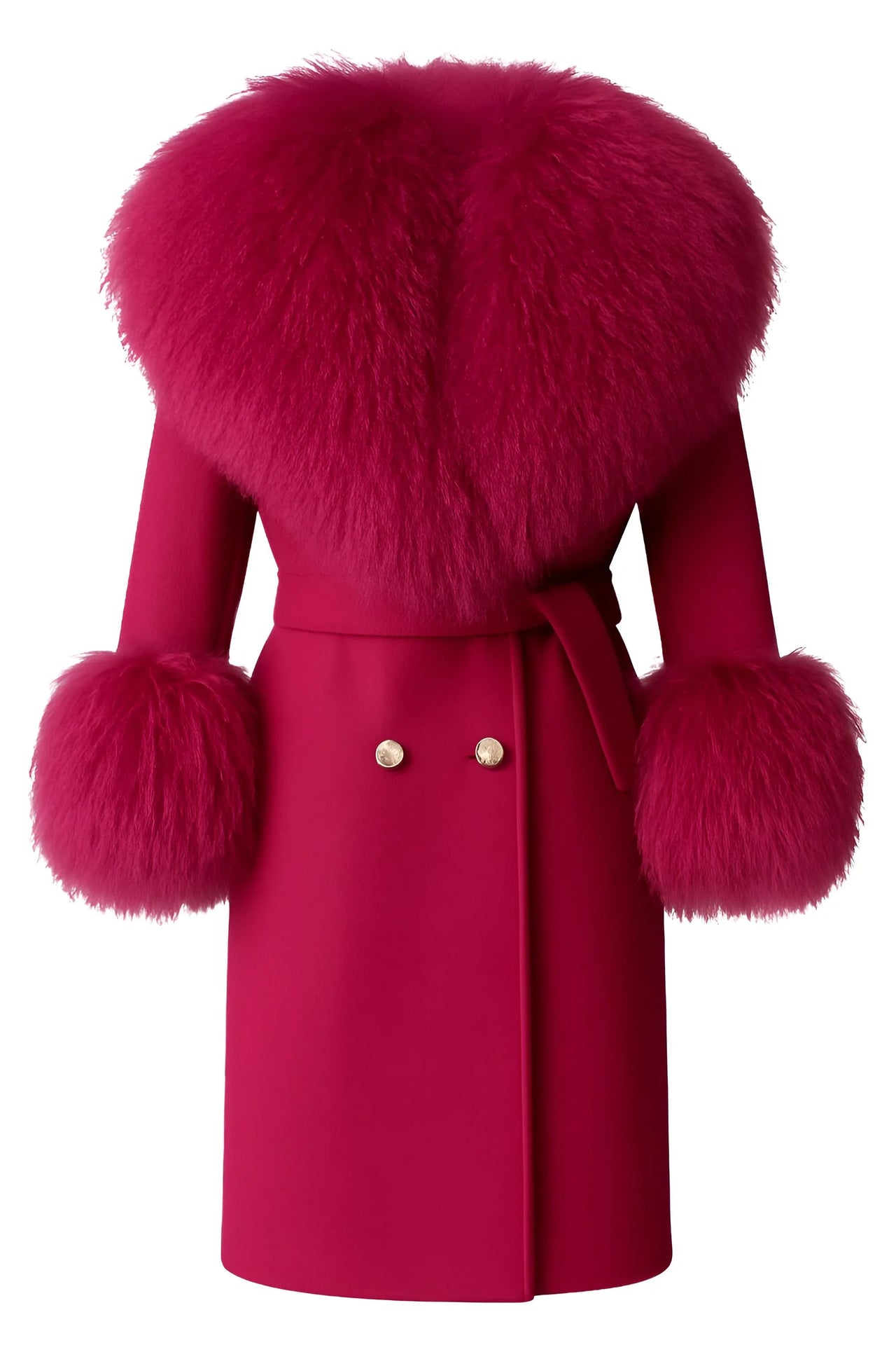 Women's Wool Cashmere Coat With Real Mongolian Sheep Fur Collar and Cuffs In 12 Colors!