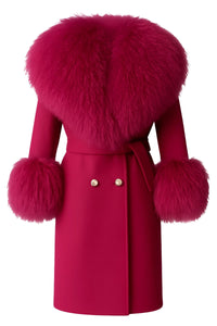 Thumbnail for Women's Wool Cashmere Coat With Real Mongolian Sheep Fur Collar and Cuffs In 12 Colors!