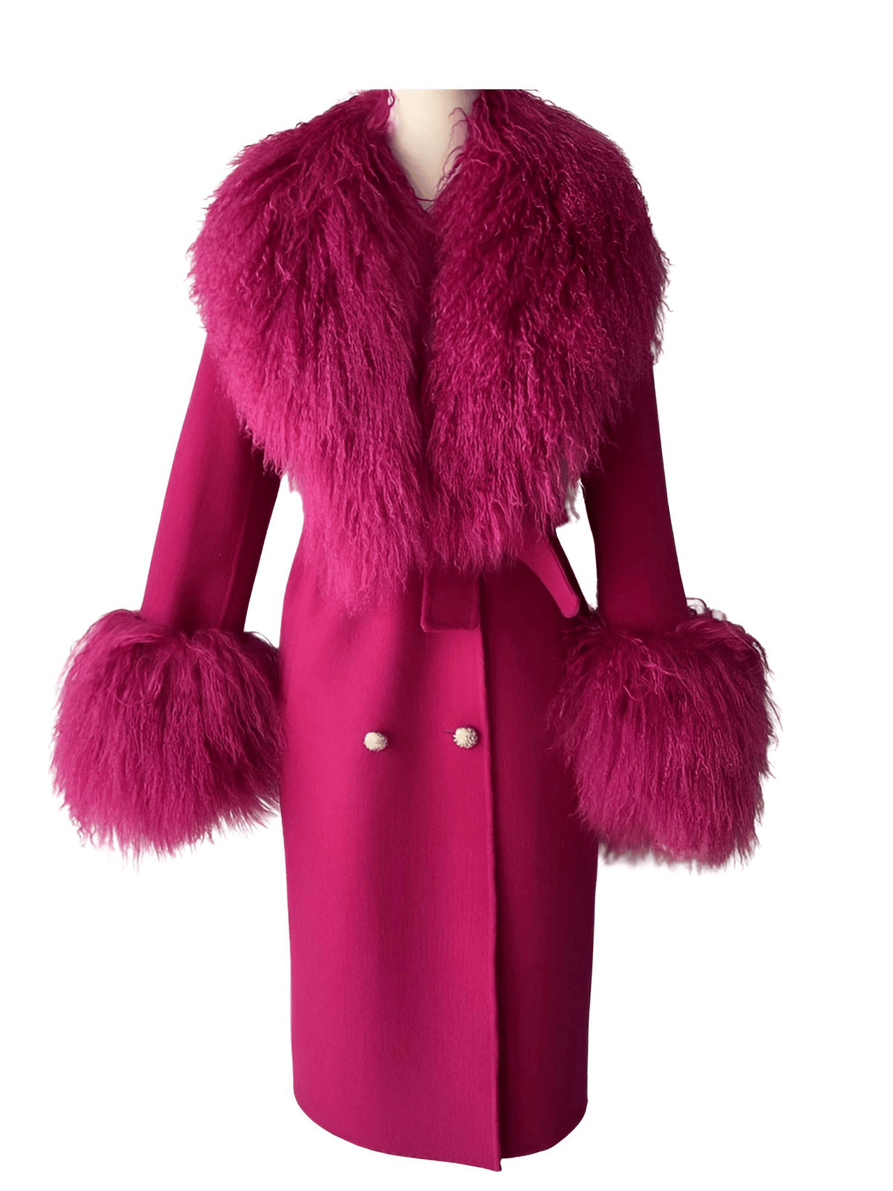 Women's Wool Cashmere Coat With Real Mongolian Sheep Fur Collar and Cuffs Ladies Double Faced Coats Belted Winter Fall Long Coat -, Coats , Drestiny , Australia, Black, Blue, Brown, Coats, Coffee, Dark Brown, Fuchsia, Green, Khaki, L, Light Grey, Light Purple, Lilac, M, Mint, Mint Green, Neon Green, Orange, Pink, Purple, Red, Royal Blue, S, Teal, United Kingdom, United States, Violet Red, White, XL, XXL , Drestiny , www.shopdrestiny.com
