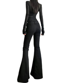 Thumbnail for Black long-sleeve top and flared pants on a white background