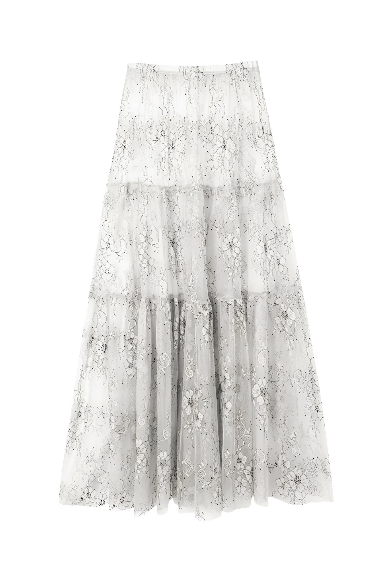Floral white lace skirt on a white background