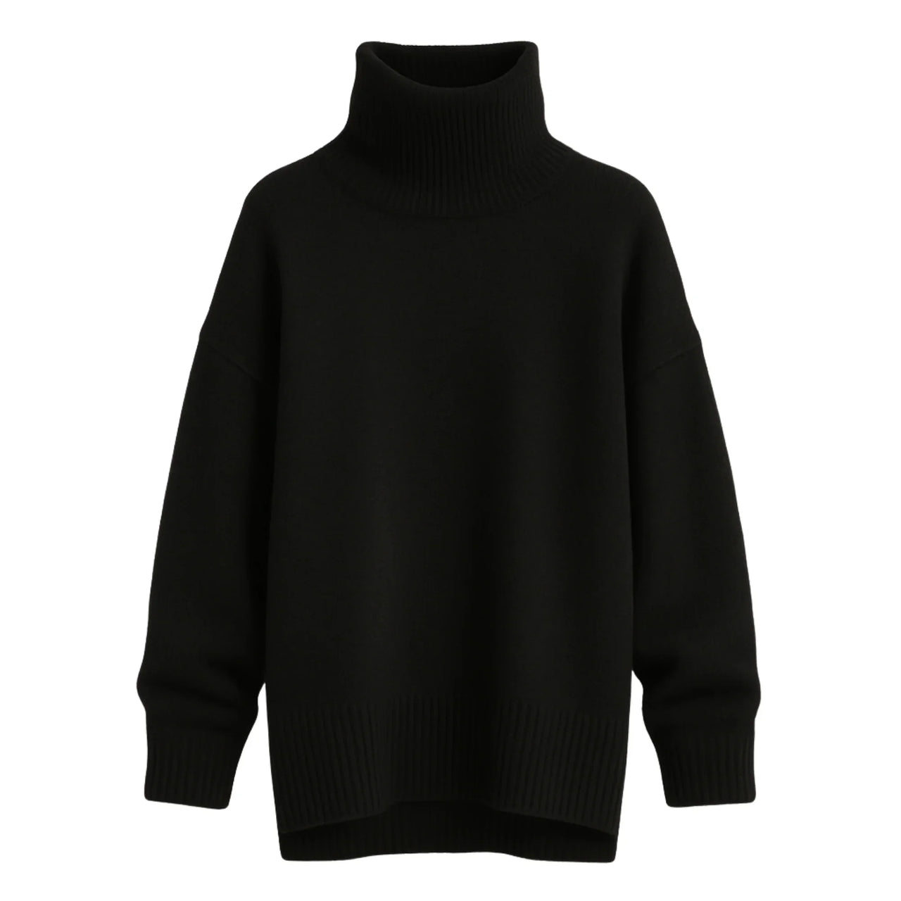Black turtleneck sweater on a white background