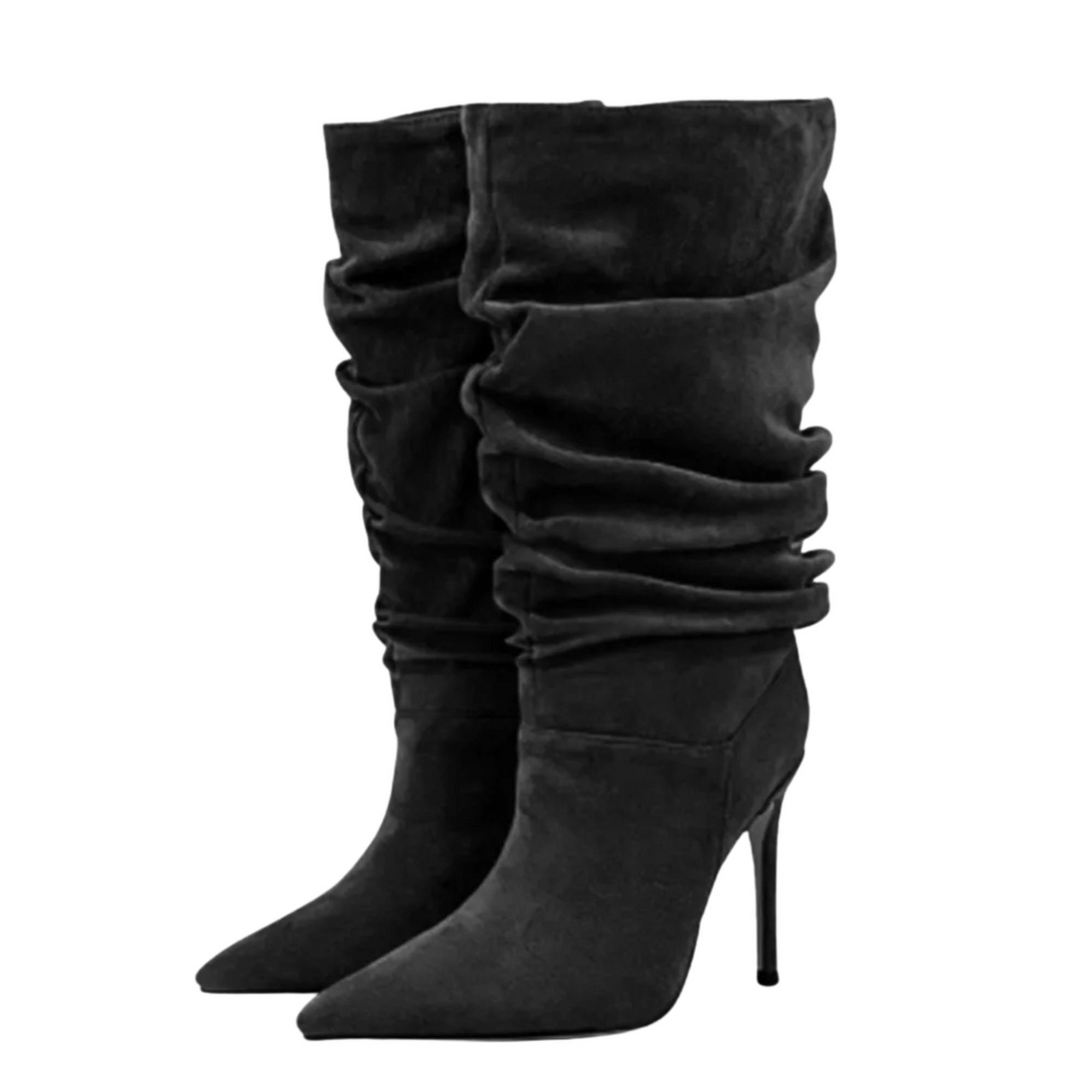 Women's Pleated High-Heeled Short Boots with Pointed Toes Women's Large Mid-Length Boots