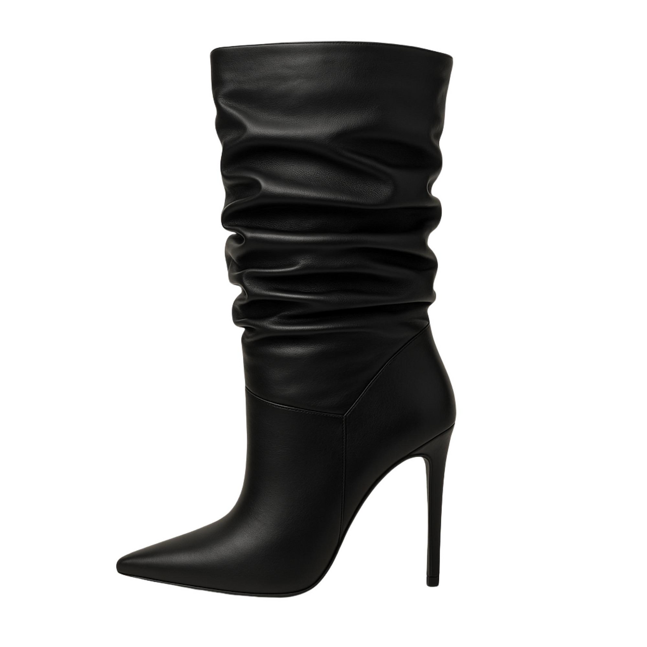 Women's Pleated High-Heeled Short Boots with Pointed Toes Women's Large Mid-Length Boots