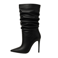 Thumbnail for Women's Pleated High-Heeled Short Boots with Pointed Toes Women's Large Mid-Length Boots