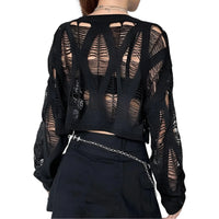 Thumbnail for Black mesh top with cut-out design on a white background