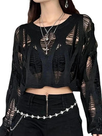 Thumbnail for Women's Black Sheer Long-Sleeve Shirt Y2K Batwing Sleeve Shirt For Women Loose Streetwear Tops