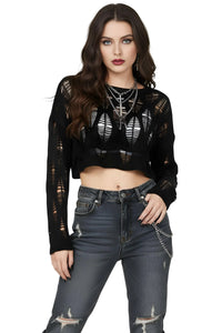 Thumbnail for Women's Black Sheer Long-Sleeve Shirt Y2K Batwing Sleeve Shirt For Women Loose Streetwear Tops