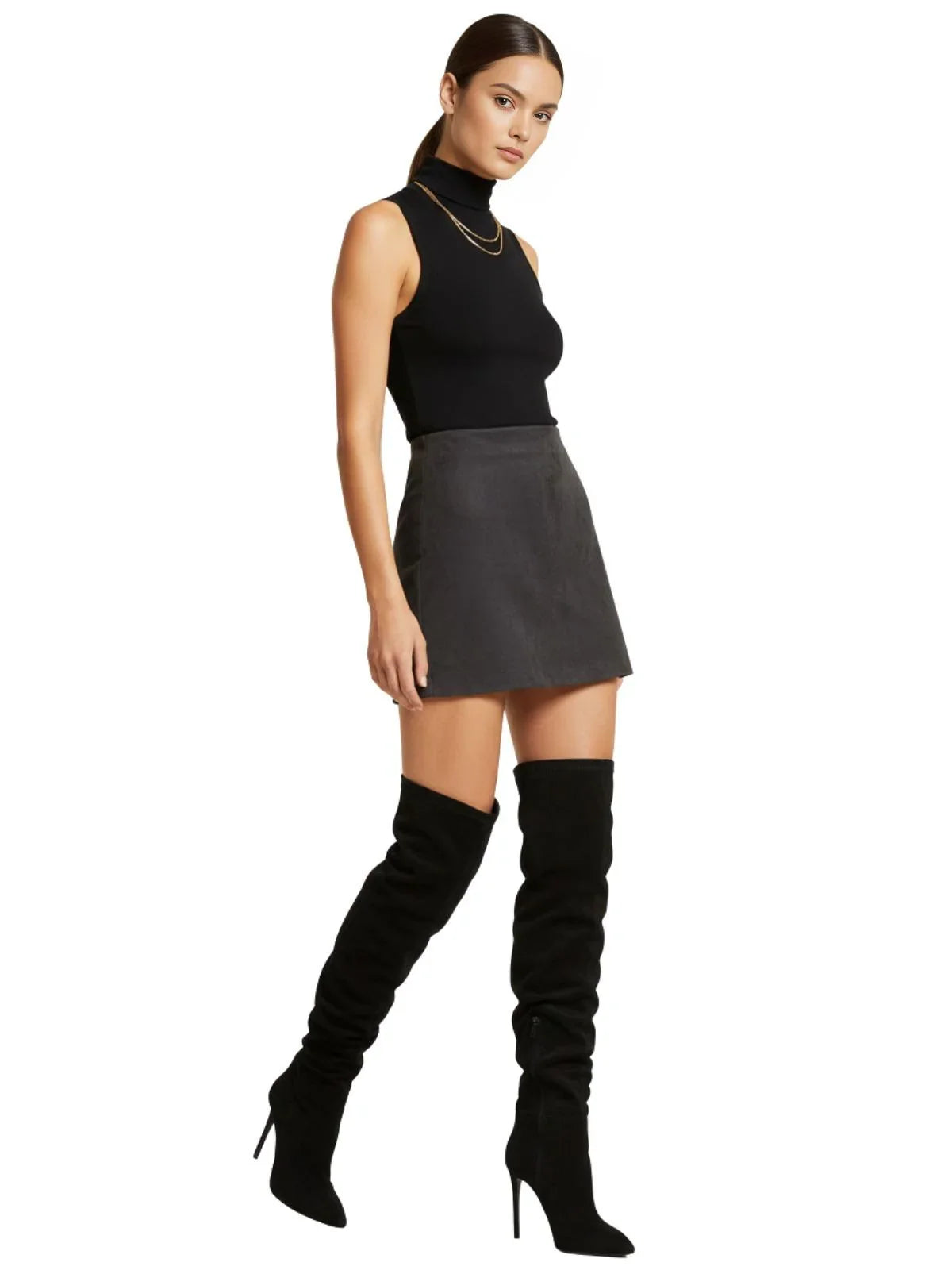 Women's Suede Stiletto Boots Over The Knee Pointed Toe Sexy High Heels Long Boots Solid Color Women's Winter Designer Shoes