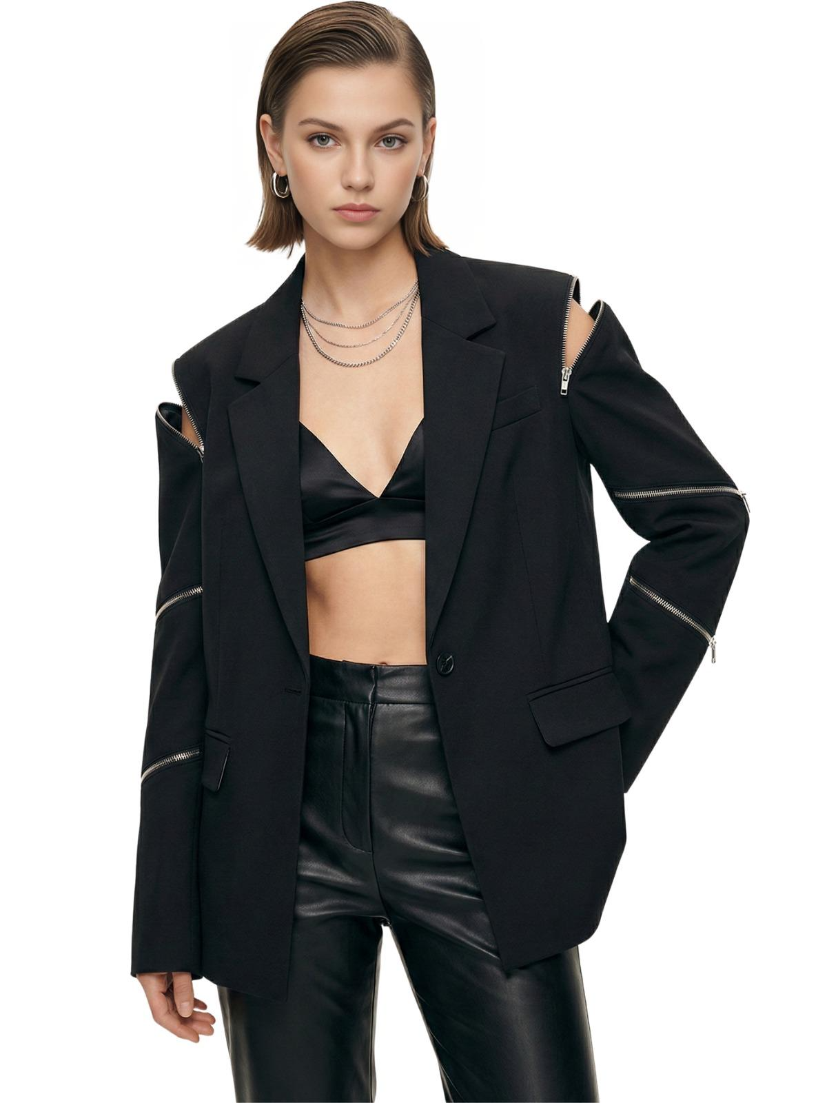 Women's Black Zipper Blazer