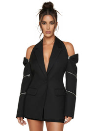 Thumbnail for Women's Black Zipper Blazer