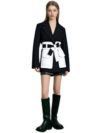 Thumbnail for Women's Black and White Blazer -, Blazers , Drestiny , Australia, Black, Blazers, Canada, FR, Jackets, L, M, New Zealand, S, United Kingdom, United States, White, XL , Drestiny , www.shopdrestiny.com