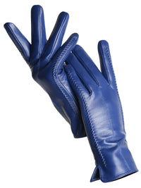 Thumbnail for Pair of blue leather gloves on a white background