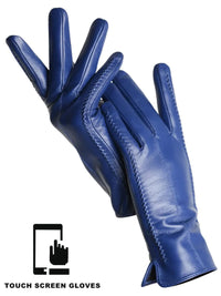 Thumbnail for Blue touch screen leather gloves on a white background