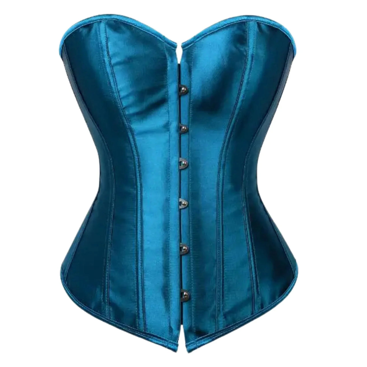 Blue satin corset on a white background