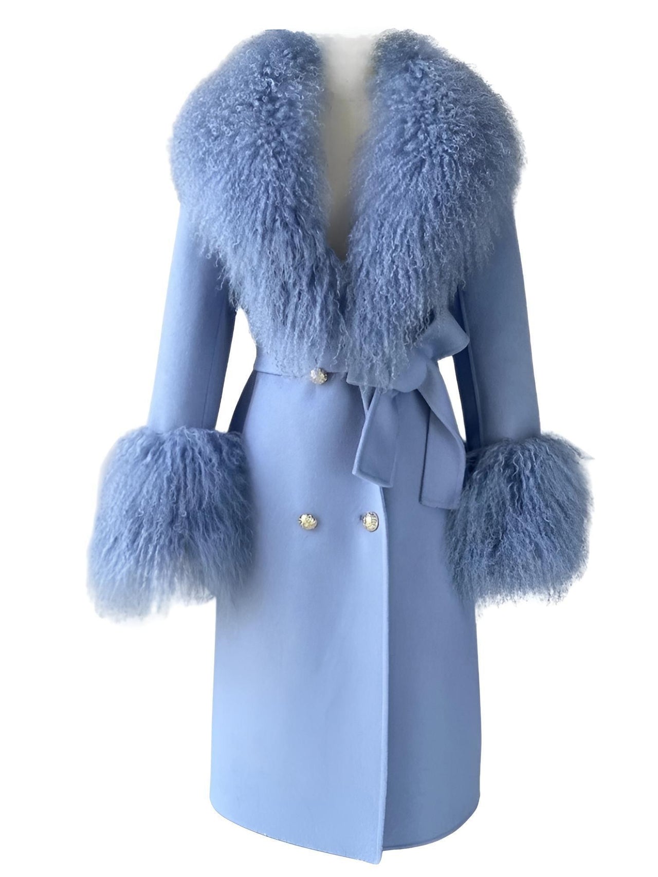 Women's Wool Cashmere Coat With Real Mongolian Sheep Fur Collar and Cuffs Ladies Double Faced Coats Belted Winter Fall Long Coat -, Coats , Drestiny , Australia, Black, Blue, Brown, Coats, Coffee, Dark Brown, Fuchsia, Green, Khaki, L, Light Grey, Light Purple, Lilac, M, Mint, Mint Green, Neon Green, Orange, Pink, Purple, Red, Royal Blue, S, Teal, United Kingdom, United States, Violet Red, White, XL, XXL , Drestiny , www.shopdrestiny.com