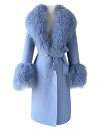 Thumbnail for Women's Wool Cashmere Coat With Real Mongolian Sheep Fur Collar and Cuffs Ladies Double Faced Coats Belted Winter Fall Long Coat -, Coats , Drestiny , Australia, Black, Blue, Brown, Coats, Coffee, Dark Brown, Fuchsia, Green, Khaki, L, Light Grey, Light Purple, Lilac, M, Mint, Mint Green, Neon Green, Orange, Pink, Purple, Red, Royal Blue, S, Teal, United Kingdom, United States, Violet Red, White, XL, XXL , Drestiny , www.shopdrestiny.com