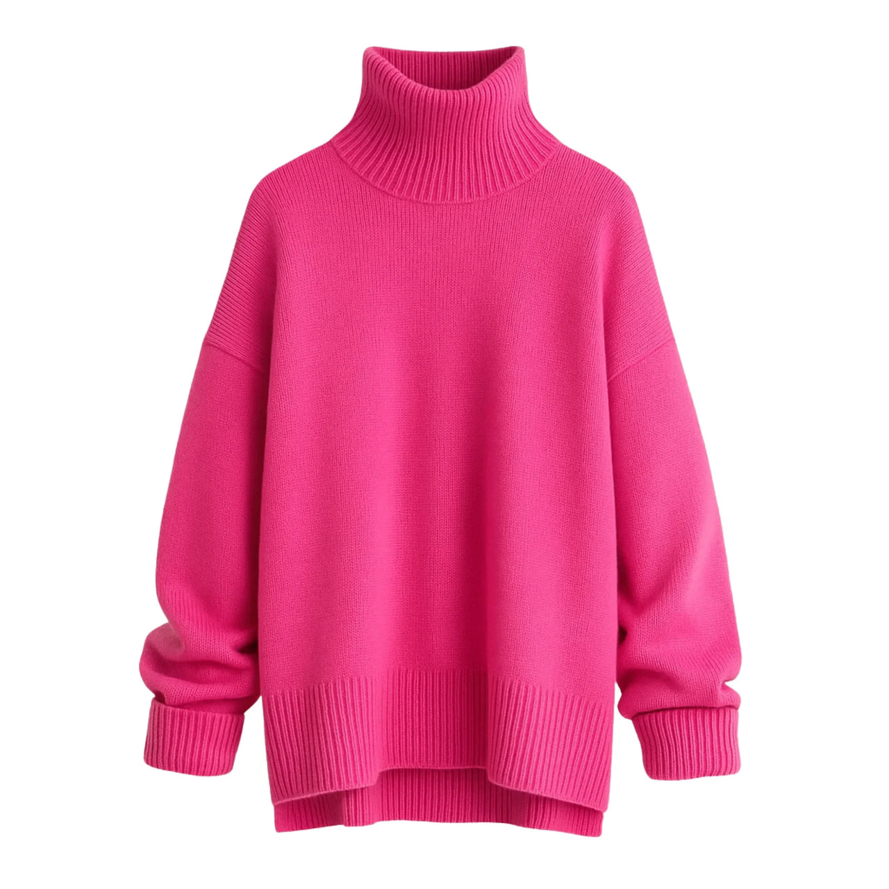 Pink turtleneck sweater on a white background