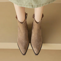 Thumbnail for Women's Block-Heel Ankle Boots Pointed Toe Zippered Western Cowboy Boots For Women's Work Boots Female