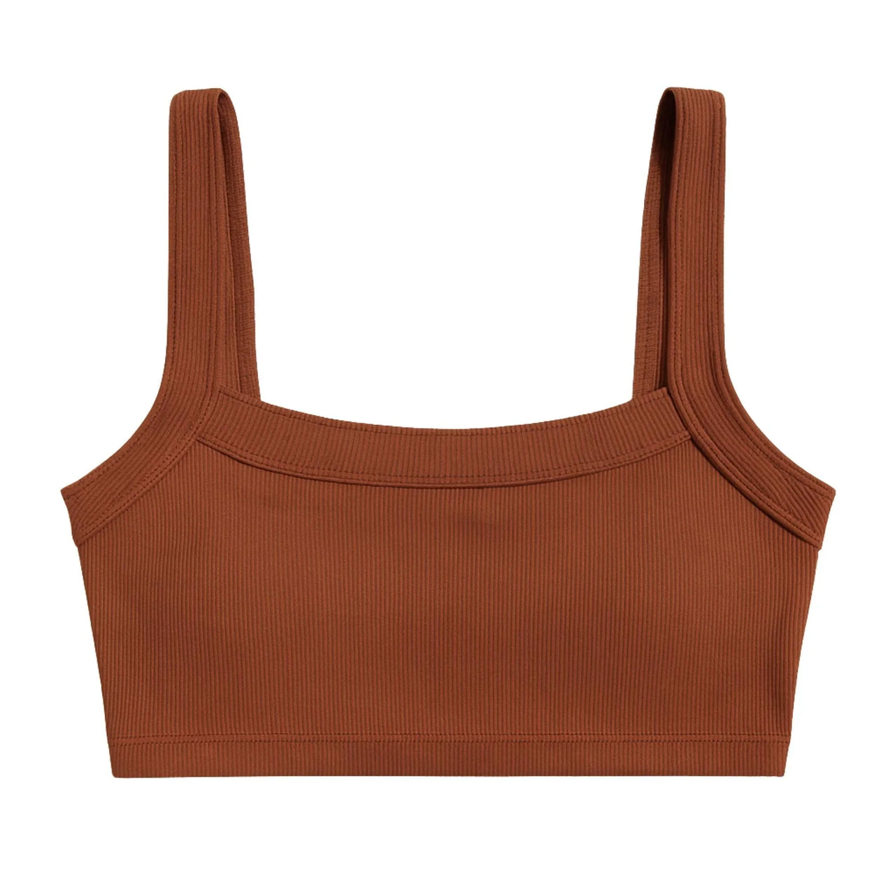 Brown ribbed crop top on a white background