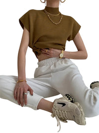 Thumbnail for Women's Short-Sleeve Sweater High Collar Office Chic Elegant All-Match Tops