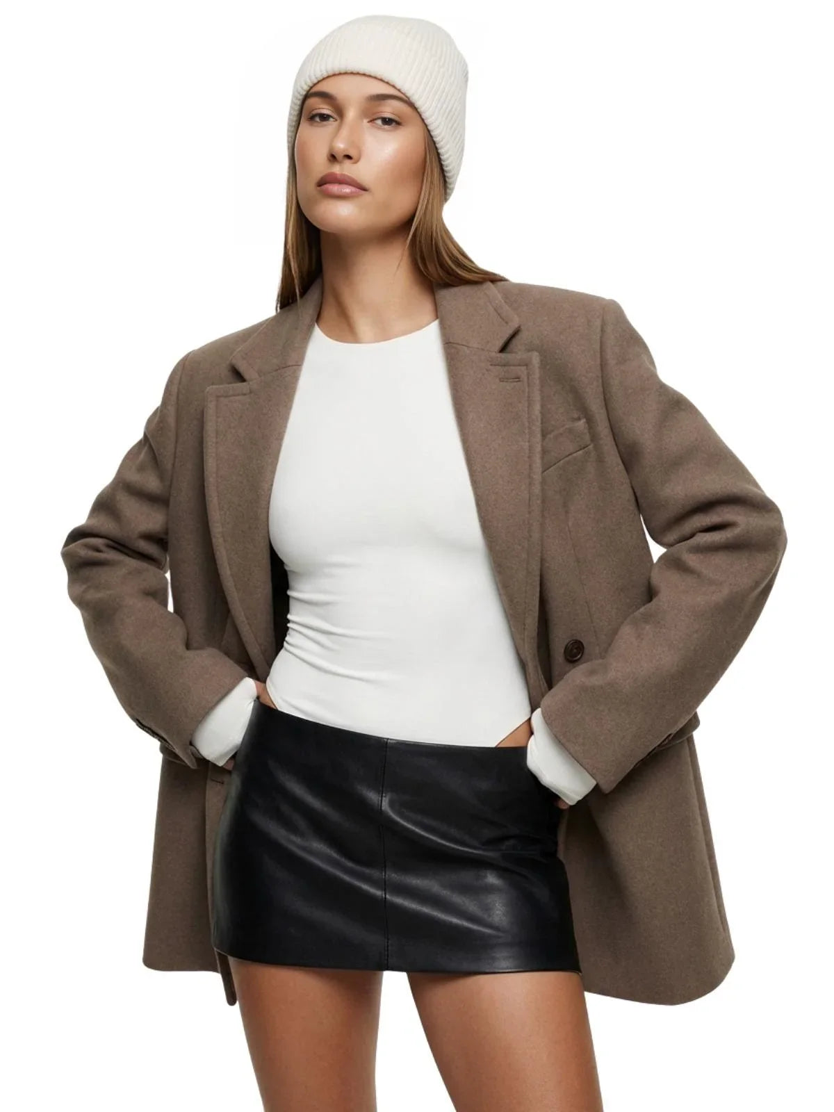 Women's Wool Blend Coat Mid-Long Woolen Jacket Thick Warm Women's Overcoat Office Lady