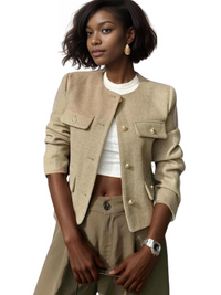 Thumbnail for Women's Button Cropped Jacket Demi-Season Short Coats Elegant Women's Coat, Drestiny, Jackets, Long Sleeves, United States, USA, Australia, New Zealand, United Kingdom, UK, XS, 2, S, 4, M, 6, L, 8, 10, Brown-Green, Beige, Black, Pink, Navy, Red, crop jacket for women, women's cropped jacket, short jackets for women, shopdrestiny.com