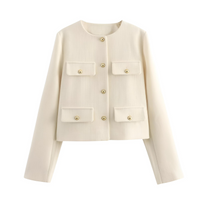 Thumbnail for Women's Button Cropped Jacket Demi-Season Short Coats Elegant Women's Coat, Drestiny, Jackets, Long Sleeves, United States, USA, Australia, New Zealand, United Kingdom, UK, XS, 2, S, 4, M, 6, L, 8, 10, Brown-Green, Beige, Black, Pink, Navy, Red, crop jacket for women, women's cropped jacket, short jackets for women, shopdrestiny.com