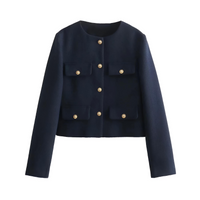 Thumbnail for Women's Button Cropped Jacket Demi-Season Short Coats Elegant Women's Coat, Drestiny, Jackets, Long Sleeves, United States, USA, Australia, New Zealand, United Kingdom, UK, XS, 2, S, 4, M, 6, L, 8, 10, Brown-Green, Beige, Black, Pink, Navy, Red, crop jacket for women, women's cropped jacket, short jackets for women, shopdrestiny.com