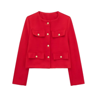 Thumbnail for Women's Button Cropped Jacket Demi-Season Short Coats Elegant Women's Coat, Drestiny, Jackets, Long Sleeves, United States, USA, Australia, New Zealand, United Kingdom, UK, XS, 2, S, 4, M, 6, L, 8, 10, Brown-Green, Beige, Black, Pink, Navy, Red, crop jacket for women, women's cropped jacket, short jackets for women, shopdrestiny.com