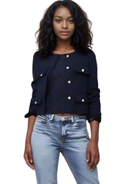 Thumbnail for Women's Button Cropped Jacket Demi-Season Short Coats Elegant Women's Coat, Drestiny, Jackets, Long Sleeves, United States, USA, Australia, New Zealand, United Kingdom, UK, XS, 2, S, 4, M, 6, L, 8, 10, Brown-Green, Beige, Black, Pink, Navy, Red, crop jacket for women, women's cropped jacket, short jackets for women, shopdrestiny.com