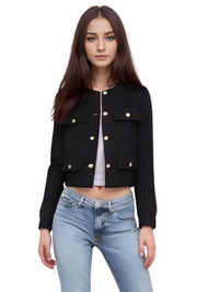 Thumbnail for Women's Button Cropped Jacket Demi-Season Short Coats Elegant Women's Coat, Drestiny, Jackets, Long Sleeves, United States, USA, Australia, New Zealand, United Kingdom, UK, XS, 2, S, 4, M, 6, L, 8, 10, Brown-Green, Beige, Black, Pink, Navy, Red, crop jacket for women, women's cropped jacket, short jackets for women, shopdrestiny.com
